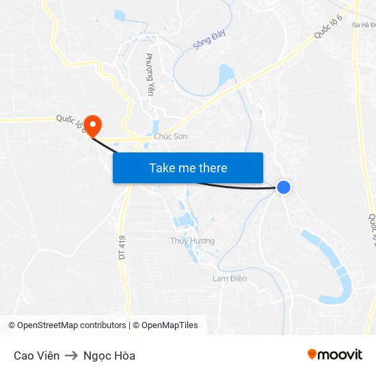 Cao Viên to Ngọc Hòa map