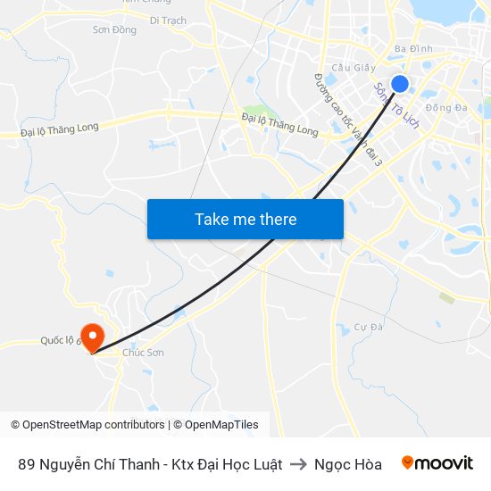 89 Nguyễn Chí Thanh - Ktx Đại Học Luật to Ngọc Hòa map