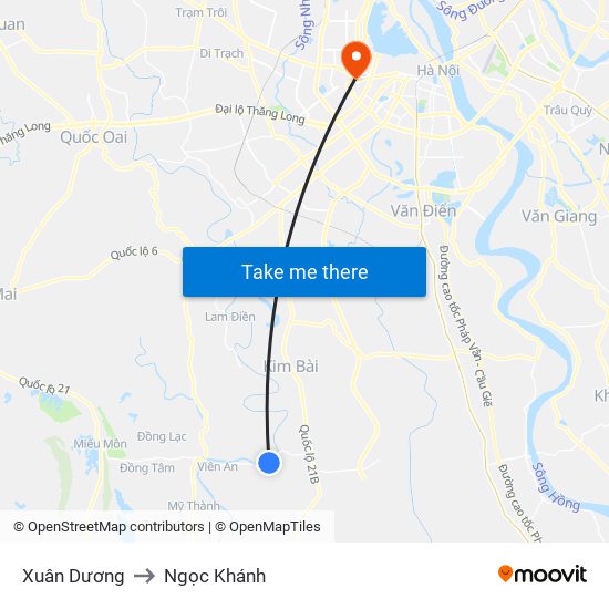 Xuân Dương to Ngọc Khánh map