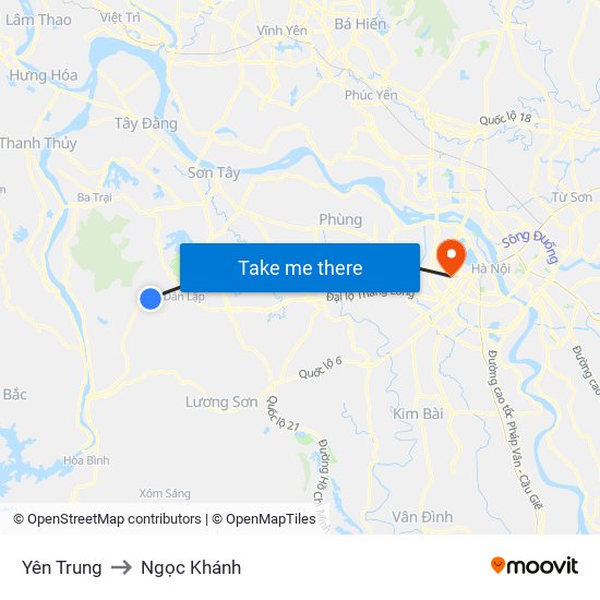 Yên Trung to Ngọc Khánh map