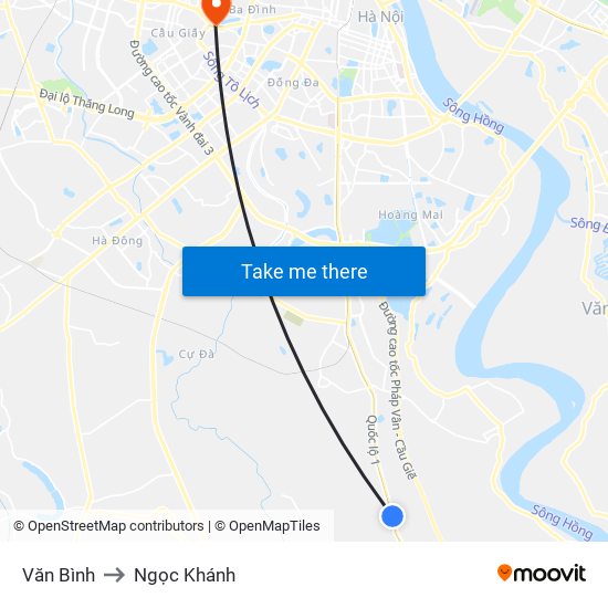 Văn Bình to Ngọc Khánh map