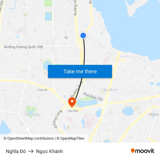 Nghĩa Đô to Ngọc Khánh map