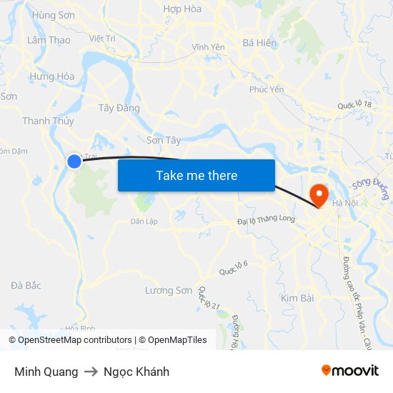 Minh Quang to Ngọc Khánh map