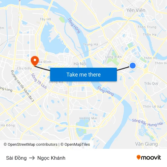 Sài Đồng to Ngọc Khánh map