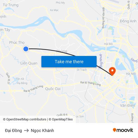 Đại Đồng to Ngọc Khánh map