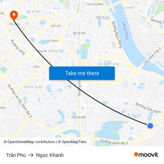 Trần Phú to Ngọc Khánh map