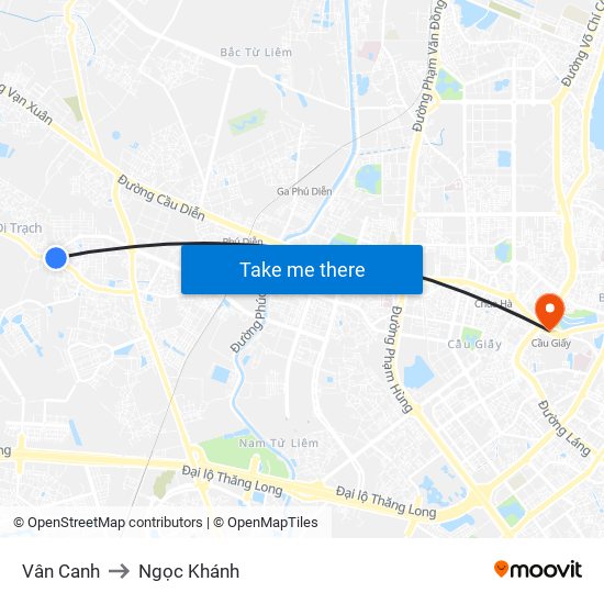 Vân Canh to Ngọc Khánh map