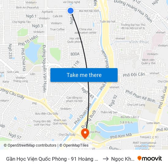 Gần Học Viện Quốc Phòng - 91 Hoàng Quốc Việt to Ngọc Khánh map