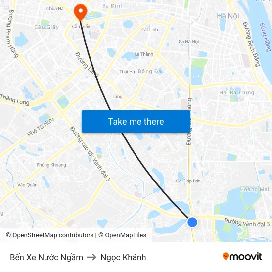 Bến Xe Nước Ngầm to Ngọc Khánh map