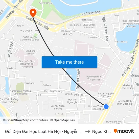 Đối Diện Đại Học Luật Hà Nội - Nguyễn Chí Thanh to Ngọc Khánh map