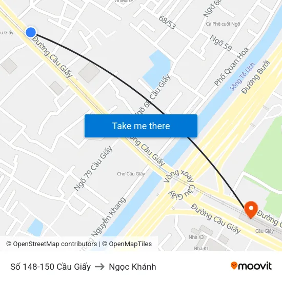 Số 148-150 Cầu Giấy to Ngọc Khánh map
