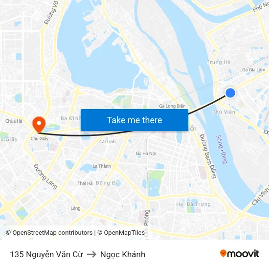 135 Nguyễn Văn Cừ to Ngọc Khánh map