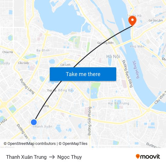 Thanh Xuân Trung to Ngọc Thụy map