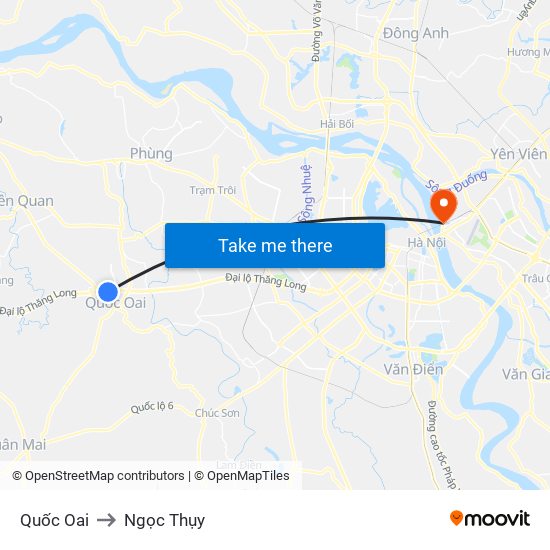 Quốc Oai to Ngọc Thụy map