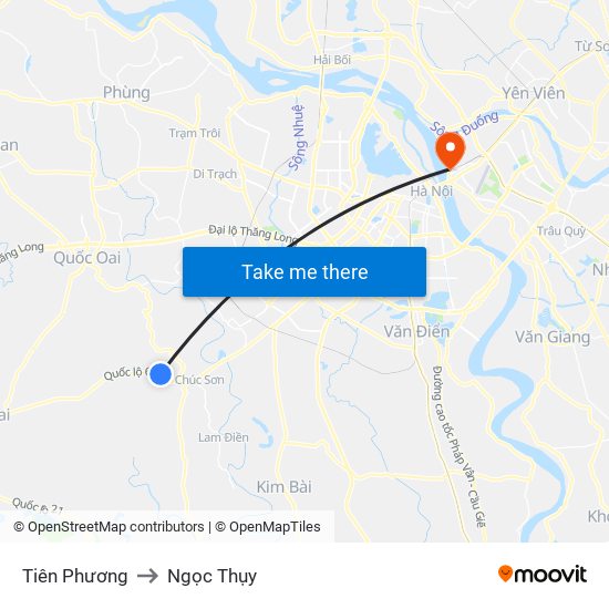 Tiên Phương to Ngọc Thụy map