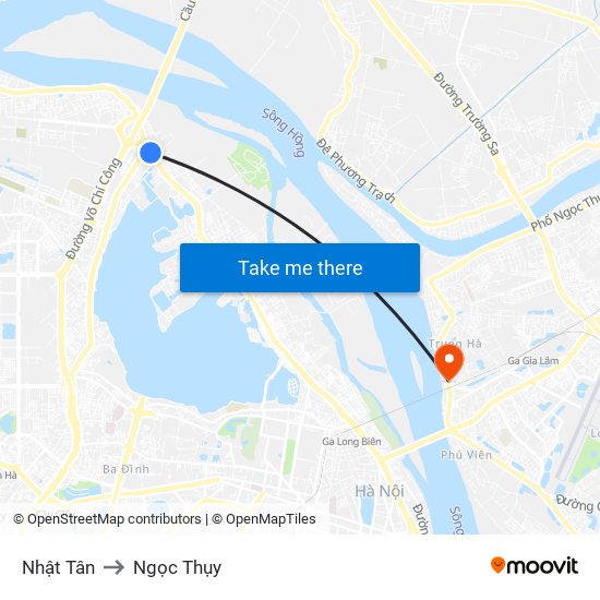 Nhật Tân to Ngọc Thụy map