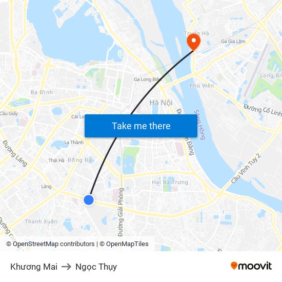 Khương Mai to Ngọc Thụy map