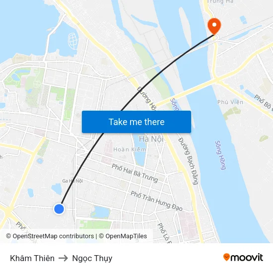 Khâm Thiên to Ngọc Thụy map
