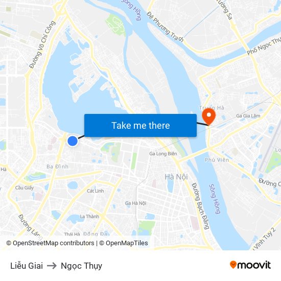 Liễu Giai to Ngọc Thụy map