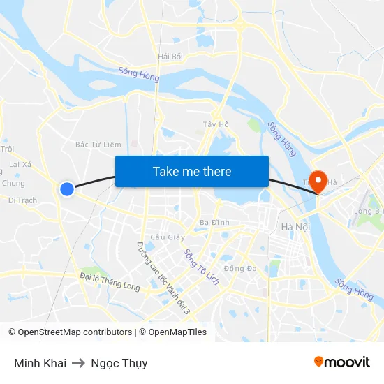 Minh Khai to Ngọc Thụy map