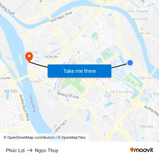 Phúc Lợi to Ngọc Thụy map