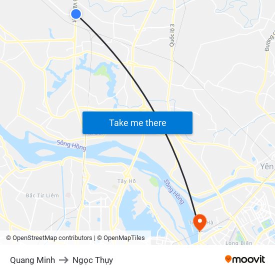 Quang Minh to Ngọc Thụy map