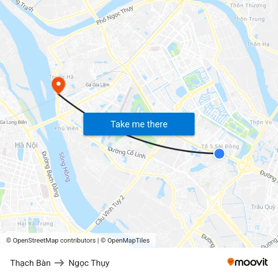Thạch Bàn to Ngọc Thụy map
