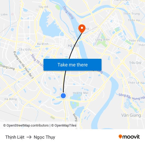 Thịnh Liệt to Ngọc Thụy map