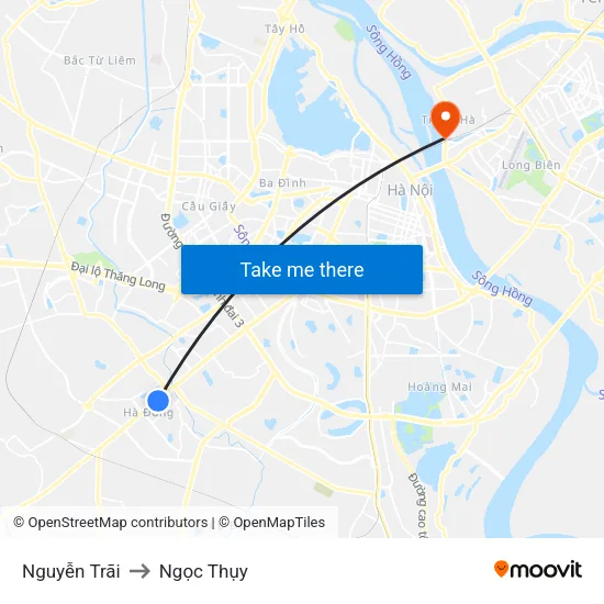 Nguyễn Trãi to Ngọc Thụy map