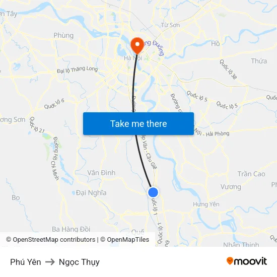 Phú Yên to Ngọc Thụy map