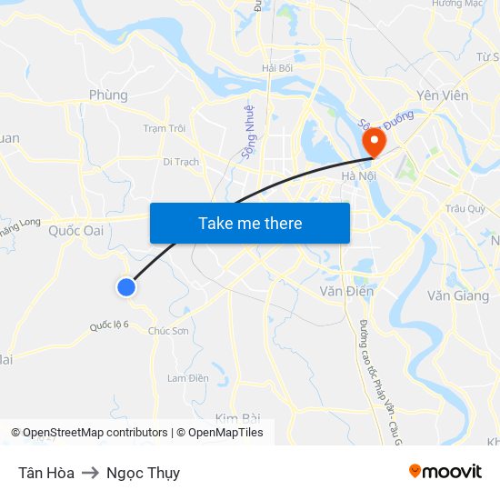 Tân Hòa to Ngọc Thụy map