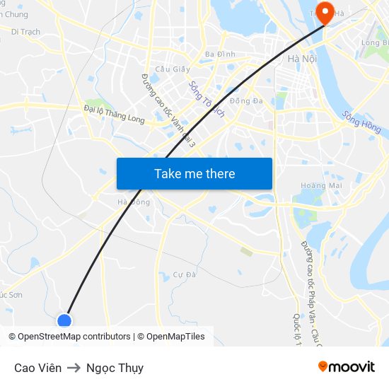 Cao Viên to Ngọc Thụy map