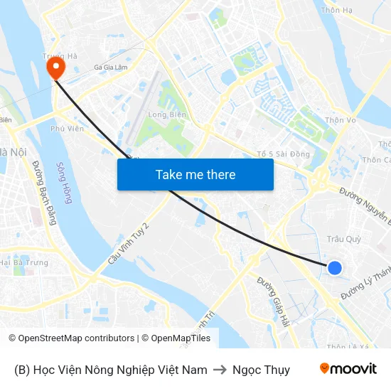 (B) Học Viện Nông Nghiệp Việt Nam to Ngọc Thụy map