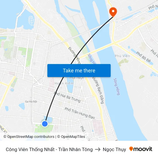 Công Viên Thống Nhất - Trần Nhân Tông to Ngọc Thụy map