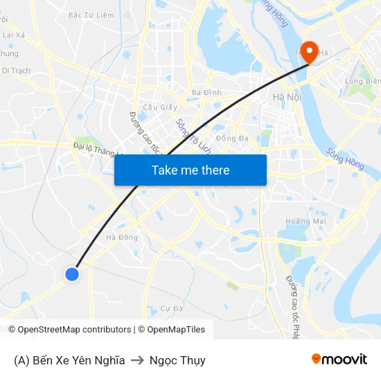 (A) Bến Xe Yên Nghĩa to Ngọc Thụy map