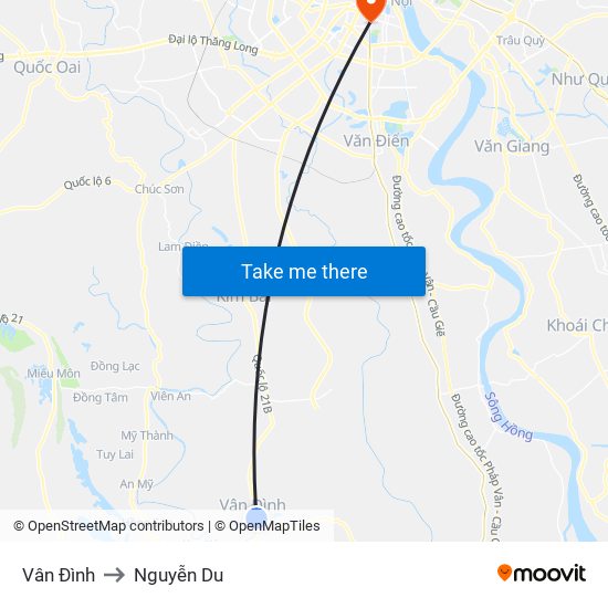 Vân Đình to Nguyễn Du map