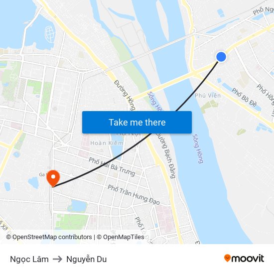 Ngọc Lâm to Nguyễn Du map