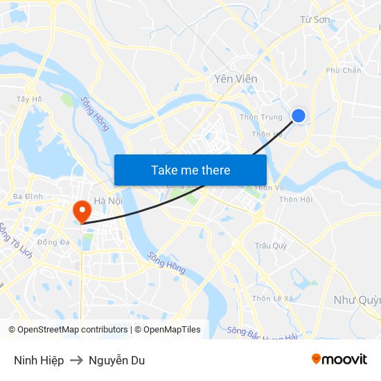 Ninh Hiệp to Nguyễn Du map