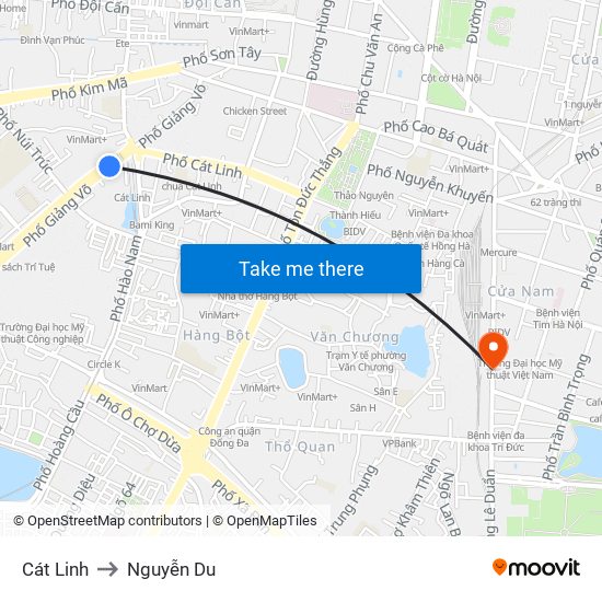 Cát Linh to Nguyễn Du map