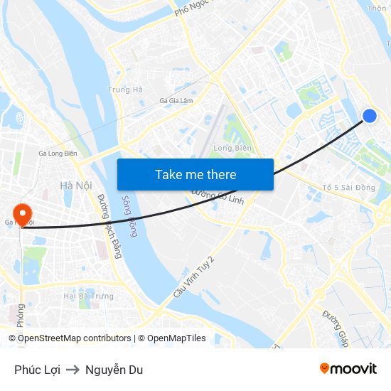 Phúc Lợi to Nguyễn Du map