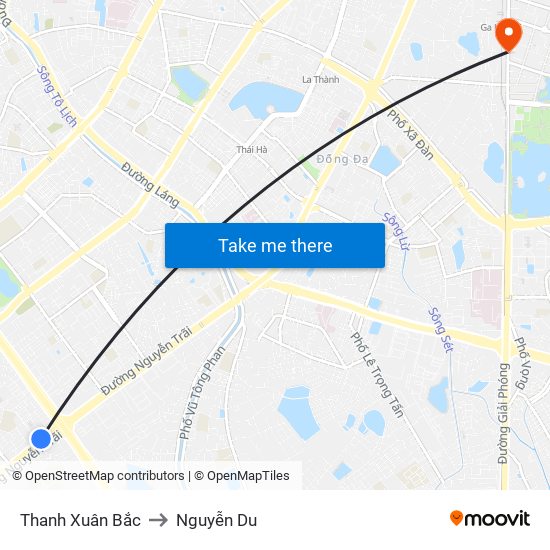 Thanh Xuân Bắc to Nguyễn Du map