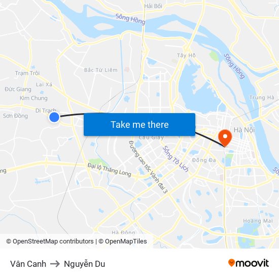 Vân Canh to Nguyễn Du map