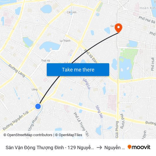 Sân Vận Động Thượng Đình - 129 Nguyễn Trãi to Nguyễn Du map