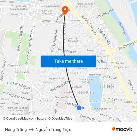 Hàng Trống to Nguyễn Trung Trực map