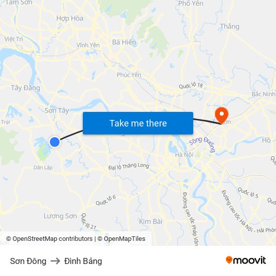 Sơn Đông to Đình Bảng map