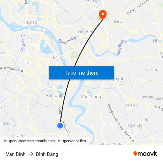 Văn Bình to Đình Bảng map