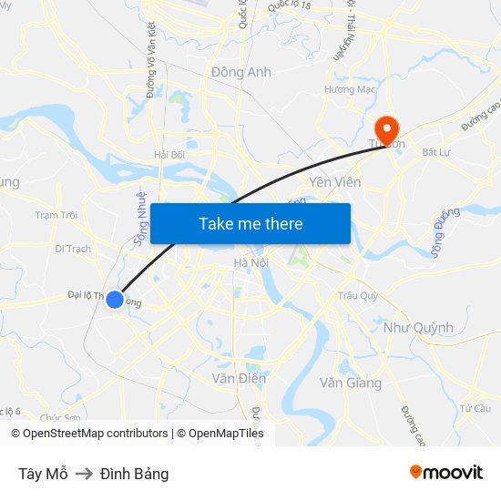 Tây Mỗ to Đình Bảng map