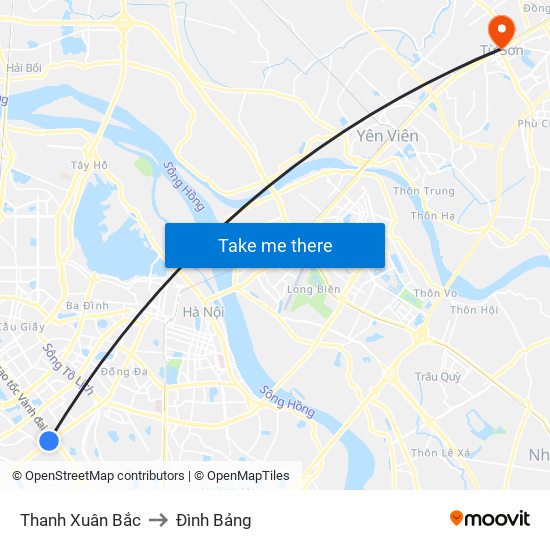 Thanh Xuân Bắc to Đình Bảng map