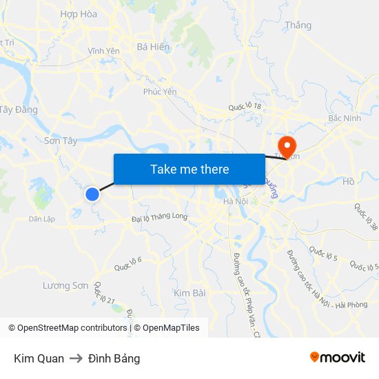 Kim Quan to Đình Bảng map