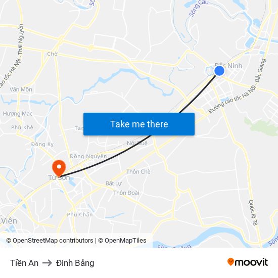 Tiền An to Đình Bảng map